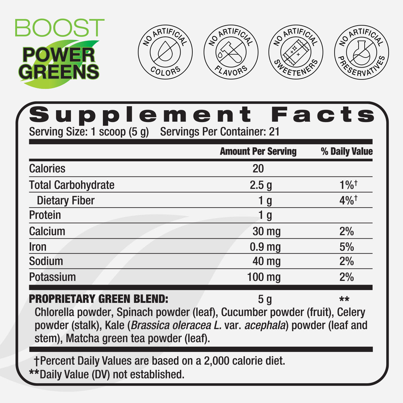 Power Greens supplement facts