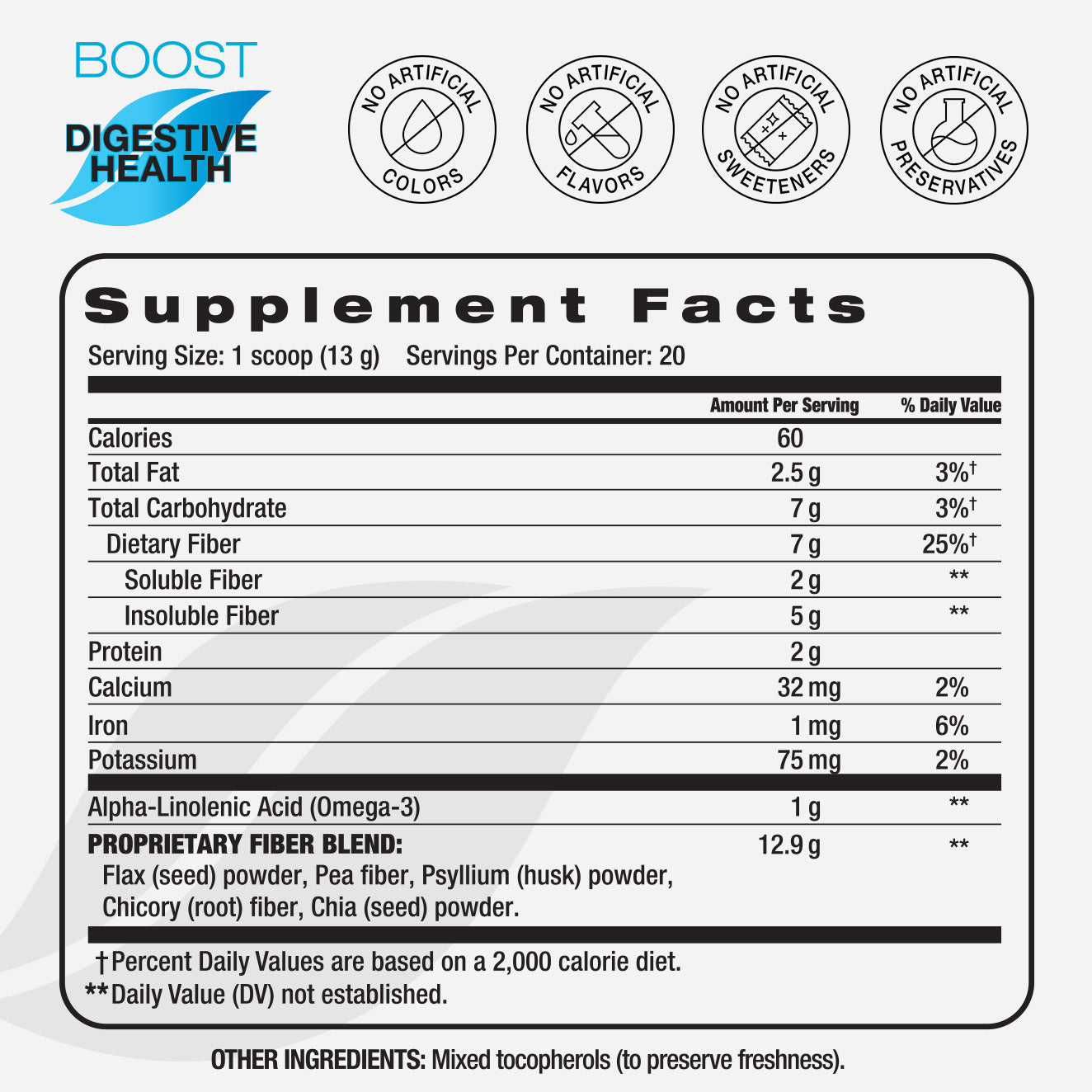 Digestive health fiber boost supplement facts