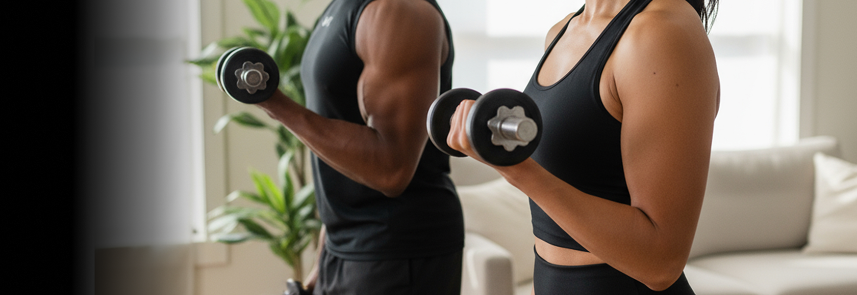 man and woman lifting weights