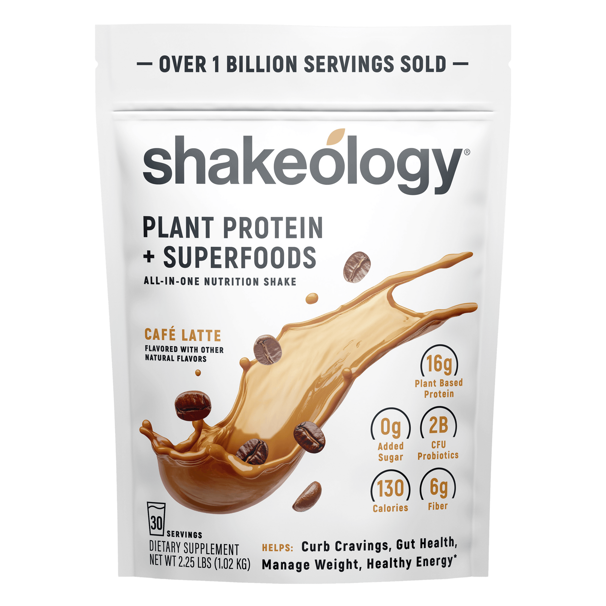 A stand-up pouch of Shakeology Plant Protein + Superfoods 