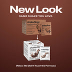 Promotional graphic for Shakeology protein showing a 'New Look' with the text 'SAME SHAKE YOU LOVE.' 