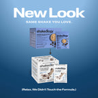 Promotional graphic for Shakeology protein showing a 'New Look' with the text 'SAME SHAKE YOU LOVE.' 