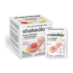 Shakeology Plant Protein + Superfoods shown as a retail box with a single sachet in front