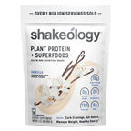 A stand-up pouch of Shakeology Plant Protein + Superfoods 